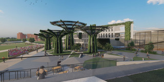 Rendering eines grünen Campus.