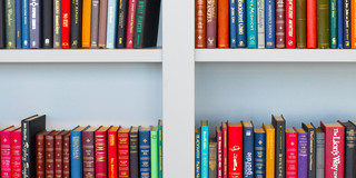 Bücherregal mit bunten Bücherrücken.