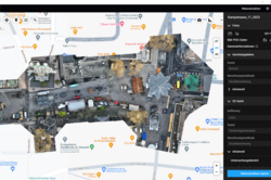 Foto einer halben Google-Maps Ansicht der Kampstr. die zum Teil durch Drohnenfotos ersetzt ist.