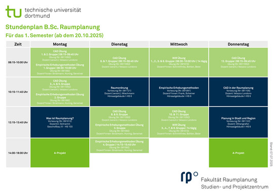 Stundenplan 1. Semester Hier ist der Stundenplan für das erste Semester abgebildet. Veranstaltungen finden von Montags bis Donnerstags statt.