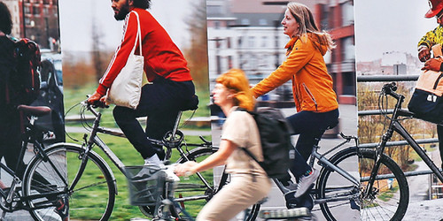 Fotocollage von Fahrradfahrern.