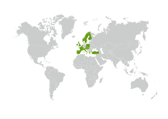 Weltkarte der ERASMUS-Länder