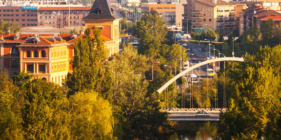 Pamplona with bridge over Arga river